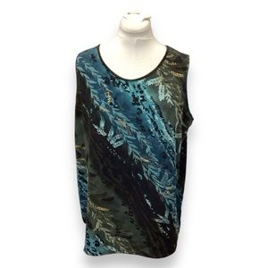 Maggie Sweet Women’s Sleeveless Blouse VTG 90s Teal Blue Green Abstract Art 1X